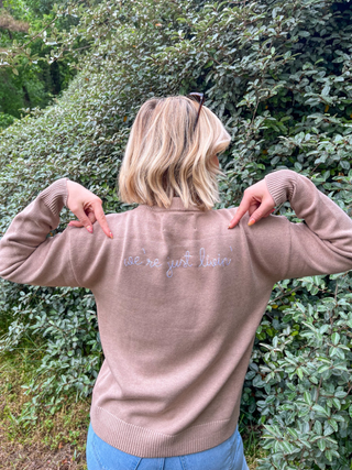 "we're not stressin'/we're just livin'" Maxine Sweater Cotton Cashmere Core LINGUA FRANCA NYC