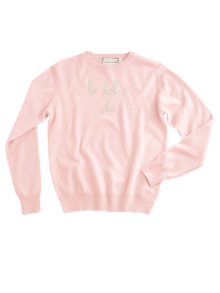 "la dolce vita" Crewneck Sweater Lingua Franca NYC Pale Pink XS 