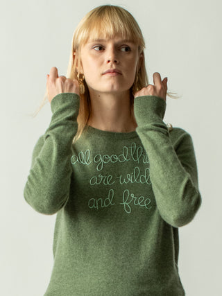 "all good things are wild and free" Women's Crewneck Sweater LINGUA FRANCA NYC   