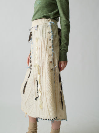 Jade Cable Knit Skirt Skirt Lingua Franca Ivory XS 