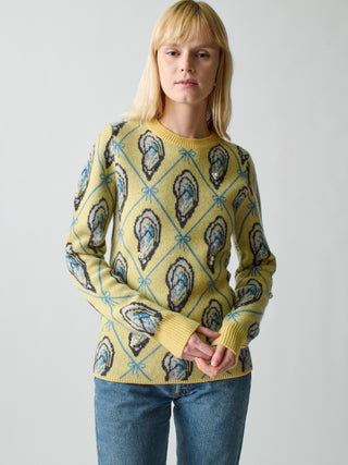 Oyster Jacquard Crewneck Sweater Lingua Franca   