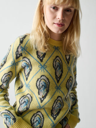 Oyster Jacquard Crewneck Sweater Lingua Franca   