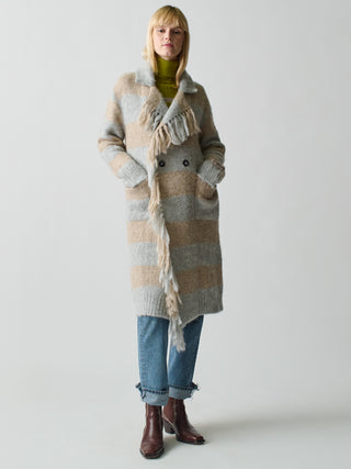 Striped Mavis Fringe Coat Coat Lingua Franca Harbor Stripe XS 