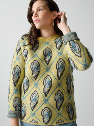 Oyster Jacquard Crewneck Sweater Lingua Franca   