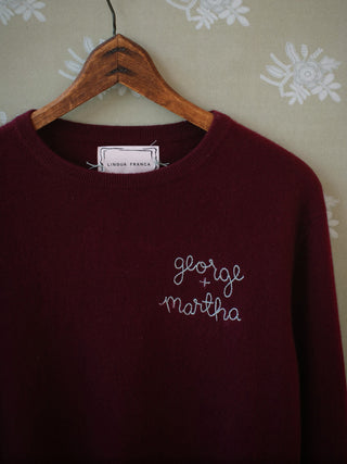 "love you to the moon and back" Crewneck Cashmere Core LINGUA FRANCA NYC Maroon XS
