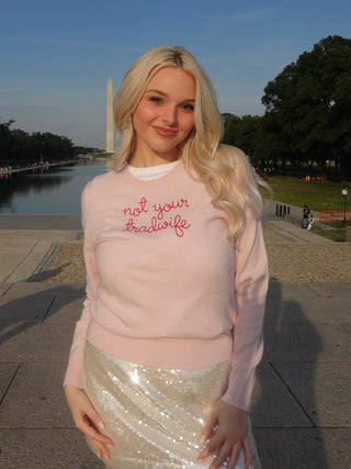 Custom Women's 100% Cashmere Crewneck Sweater Cashmere Core LINGUA FRANCA NYC Pale Pink XS