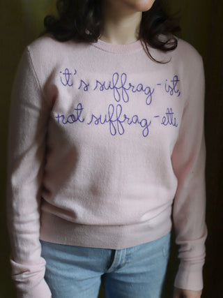 Custom Women's 100% Cashmere Crewneck Sweater Cashmere Core LINGUA FRANCA NYC Pale Pink XS