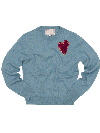 Felt Heart Crewneck Cashmere Core LINGUA FRANCA NYC Sea XS