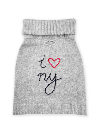 "i heart ny" Dog Sweater Wool Lingua Franca NYC Smoke XS