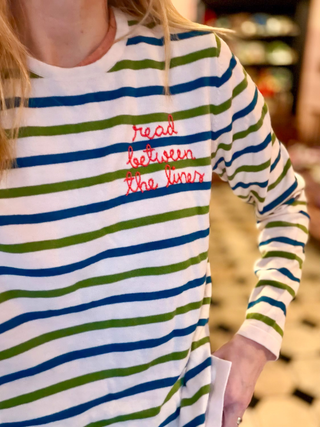 "read between the lines" Striped Mara Crewneck Cotton Silk LINGUA FRANCA NYC Sunkissed XS