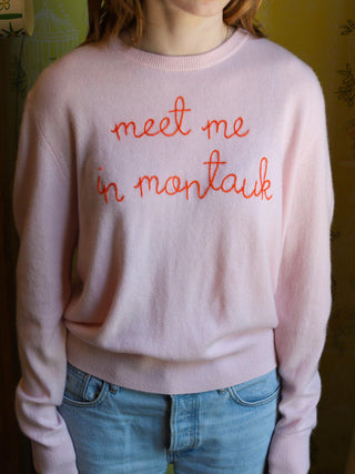 Custom Women's 100% Cashmere Crewneck Sweater Cashmere Core LINGUA FRANCA NYC Pale Pink XS