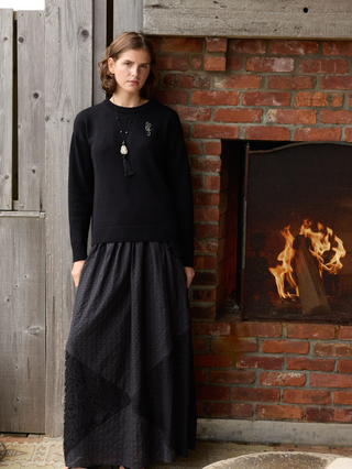 Custom Initials Maxine Sweater Cotton Cashmere LINGUA FRANCA NYC