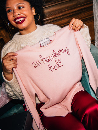 Custom Women's 100% Cashmere Crewneck Sweater Cashmere Core LINGUA FRANCA NYC Pale Pink XS