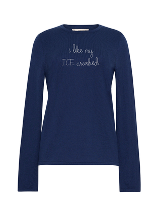 "i like my ICE crushed" Mara Crewneck Cotton Silk Core LINGUA FRANCA NYC Navy XS