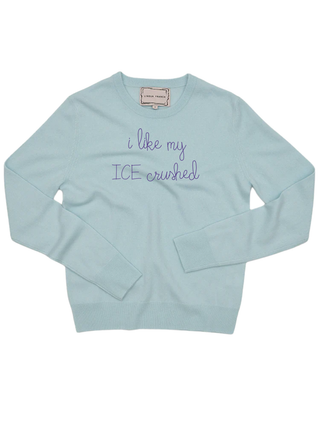 "i like my ICE crushed" Women's Crewneck Cashmere Core LINGUA FRANCA NYC Seafoam XS