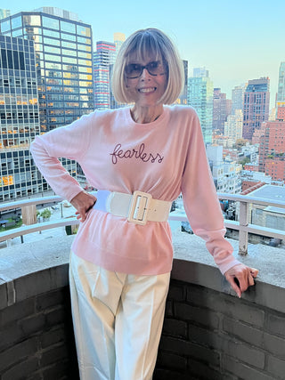 Custom Women's 100% Cashmere Crewneck Sweater Cashmere Core LINGUA FRANCA NYC Pale Pink XS