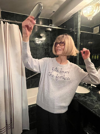 "fate loves the fearless" Women's Crewneck Cashmere Core LINGUA FRANCA NYC
