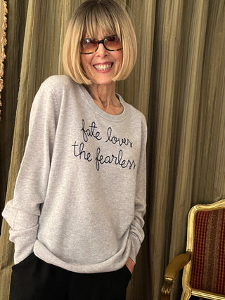 Custom Women's 100% Cashmere Crewneck Sweater Cashmere Core LINGUA FRANCA NYC Smoke XS