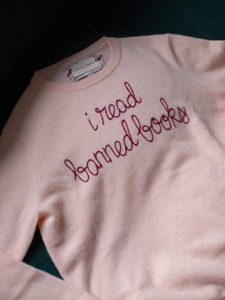 Custom Women's 100% Cashmere Crewneck Sweater Cashmere Core LINGUA FRANCA NYC Pale Pink XS