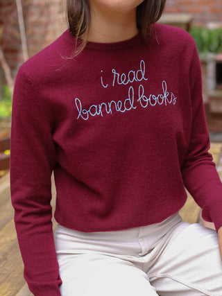 "love you to the moon and back" Crewneck Cashmere Core LINGUA FRANCA NYC Maroon XS