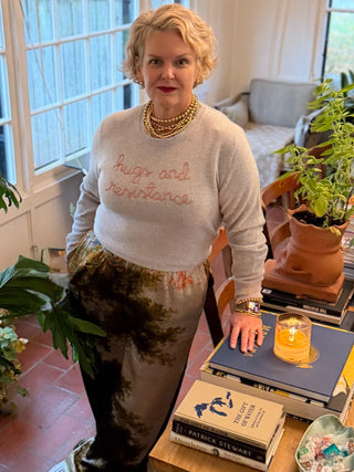 "hugs and resistance" Women's Crewneck Cashmere Core LINGUA FRANCA NYC
