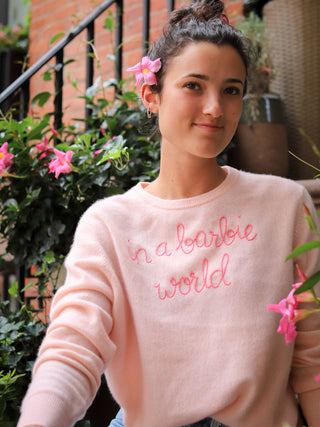 "in a barbie world" Crewneck  Lingua Franca NYC Pale Pink XS 