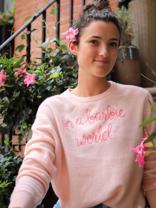 Custom Women's 100% Cashmere Crewneck Sweater Cashmere Core LINGUA FRANCA NYC Pale Pink XS