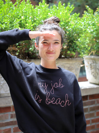 "my job is beach" Sweatshirt  Lingua Franca NYC Black XS 