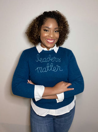 Custom Women's 100% Cashmere Crewneck Sweater Cashmere Core LINGUA FRANCA NYC Peacock XS