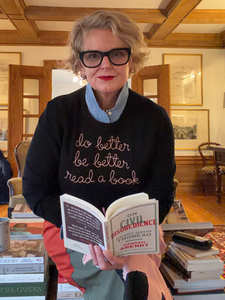 "do better be better read a book" Women's Crewneck Cashmere Core LINGUA FRANCA NYC
