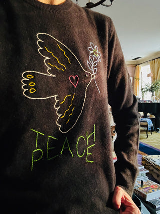 "teach peace" Crewneck  Lingua Franca NYC   