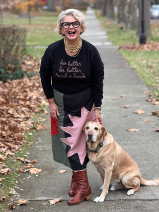 "do better be better read a book" Women's Crewneck Cashmere Core LINGUA FRANCA NYC