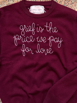 "love you to the moon and back" Crewneck Cashmere Core LINGUA FRANCA NYC Maroon XS