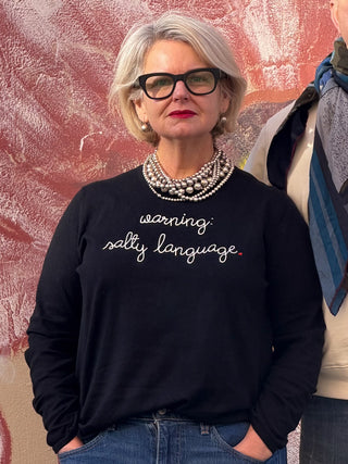 Custom Mara Cotton Crewneck Cotton Silk Core LINGUA FRANCA NYC navy