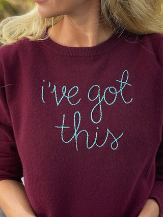 "love you to the moon and back" Crewneck Cashmere Core LINGUA FRANCA NYC Maroon XS