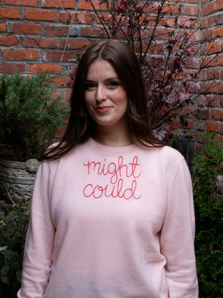 Custom Women's 100% Cashmere Crewneck Sweater Cashmere Core LINGUA FRANCA NYC Pale Pink XS
