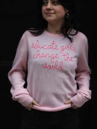 Custom Women's 100% Cashmere Crewneck Sweater Cashmere Core LINGUA FRANCA NYC Pale Pink XS