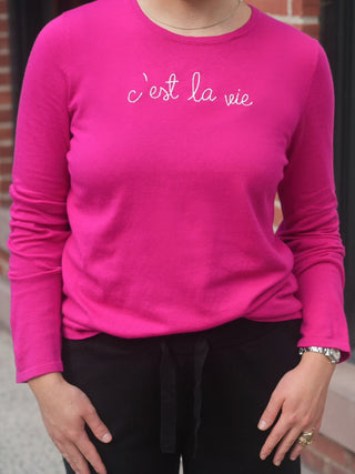 Custom Mara Cotton Crewneck Cotton Silk Core LINGUA FRANCA NYC raspberry