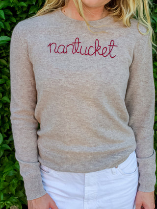 "nantucket" Crewneck Sweater Lingua Franca NYC Oatmeal XS 