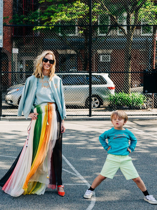 mom with son both wearing Lingua Franca NYC custom apparel