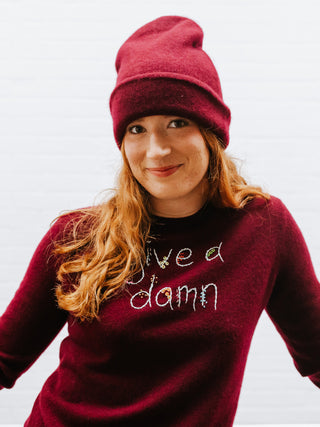 "love you to the moon and back" Crewneck Cashmere Core LINGUA FRANCA NYC Maroon XS