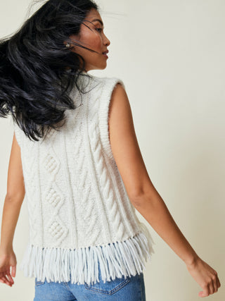 Mavis Fringe Knit Vest Sweater Lingua Franca NYC   