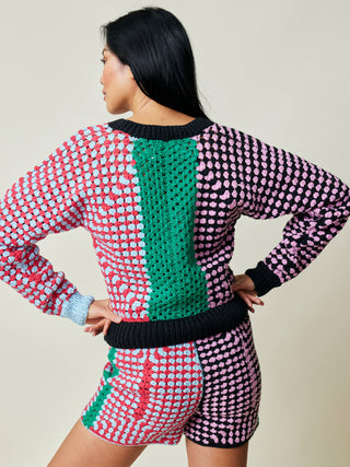 Simko Crochet V-Neck Sweater Lingua Franca NYC   