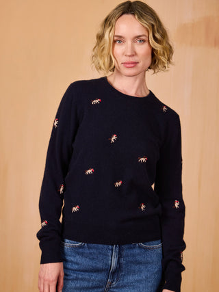 Horse Motif 100% Cashmere Crewneck