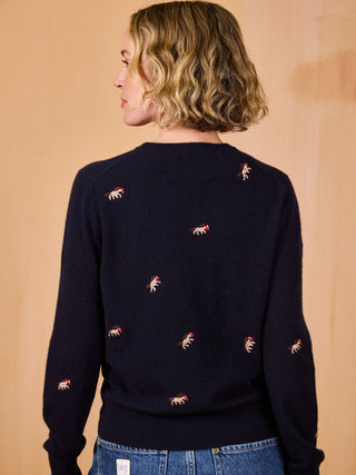 Horse Motif 100% Cashmere Crewneck