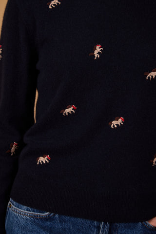 Horse Motif 100% Cashmere Crewneck