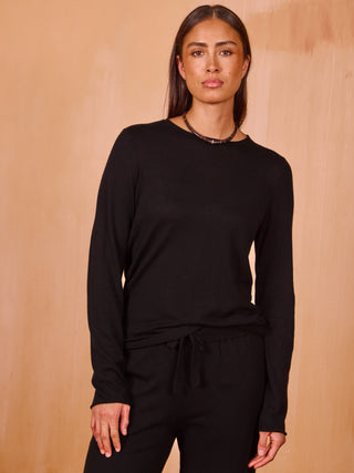 Sans Stitching Silk Cashmere Crewneck Silk Cashmere Core LINGUA FRANCA NYC Black