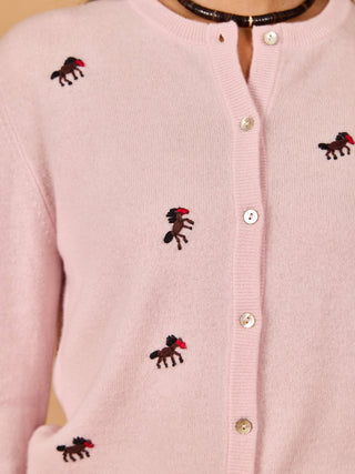 Horse Motif 100% Cashmere Classic Cardigan