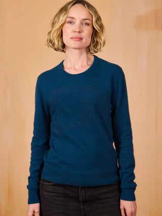 Custom Women's 100% Cashmere Crewneck Sweater Cashmere Core LINGUA FRANCA NYC Peacock XS