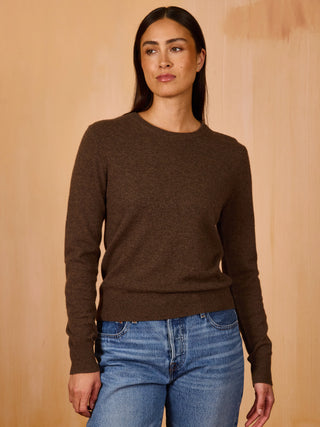 Custom Women's 100% Cashmere Crewneck Sweater Cashmere Core LINGUA FRANCA NYC Walnut XS